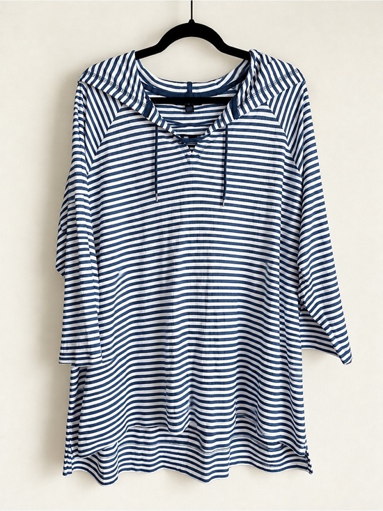Champs Tops - Champs Navy and White Striped Hooded Pullover Top, Size 3X